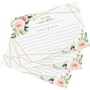 Bliss Collections Recipe Cards, Pack of 50 Double-Sided Geo Floral 4 x 6 Cards